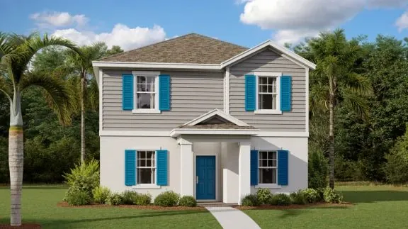 Fachada do modelo Delray no Wellness Ridge Clermont FL, casa Lennar em Orlando para brasileiros