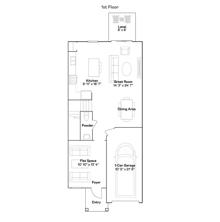 Planta baixa térreo do modelo Amalfi, Wellness Ridge Clermont FL, Lennar Orlando