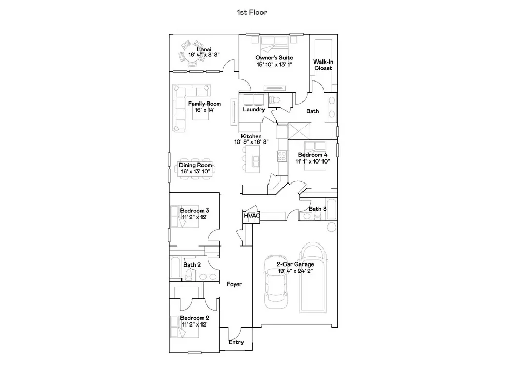 Planta baixa térreo do modelo Aspen, Wellness Ridge Clermont FL, Lennar Orlando