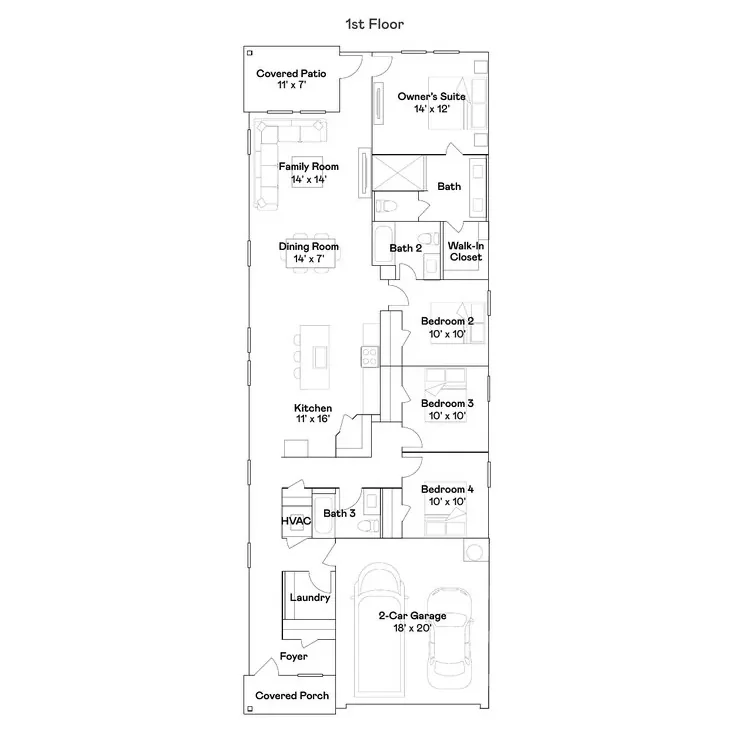 Planta baixa térreo do modelo Bergen, Wellness Ridge Clermont FL, Lennar Orlando