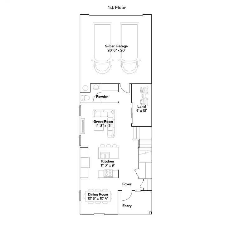 Planta baixa térreo do modelo Brookside, Wellness Ridge Clermont FL, Lennar Orlando