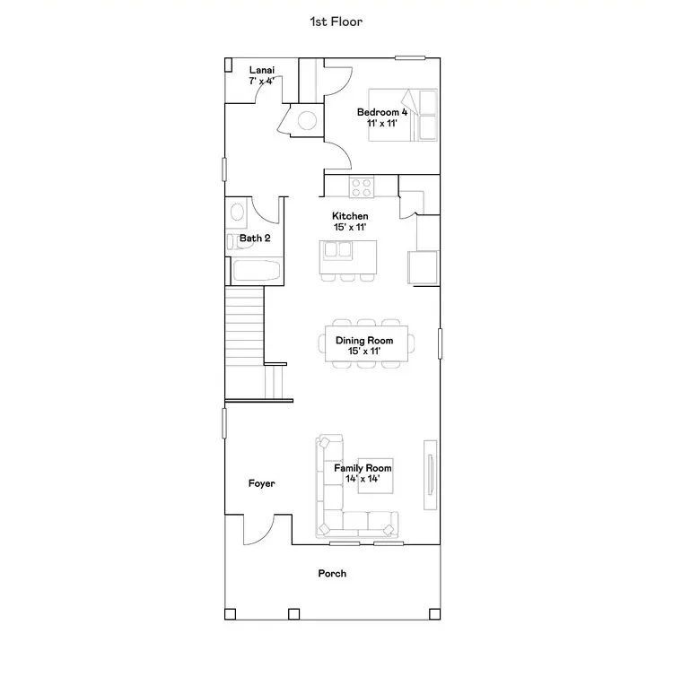 Planta baixa térreo do modelo Cascade, Wellness Ridge Clermont FL, Lennar Orlando