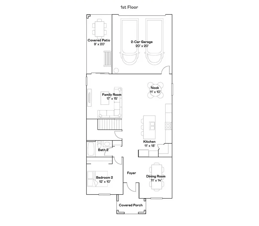 Planta baixa térreo do modelo Delray, Wellness Ridge Clermont FL, Lennar Orlando