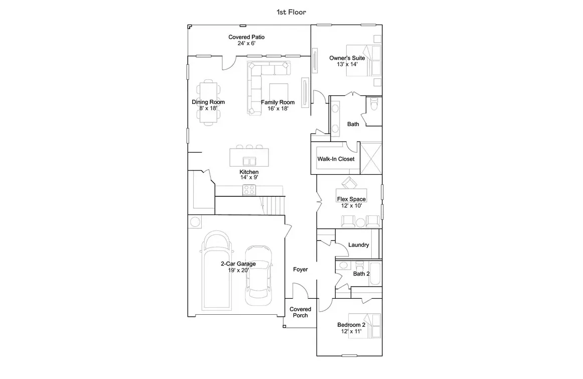 Planta baixa térreo do modelo Dylan, Wellness Ridge Clermont FL, Lennar Orlando