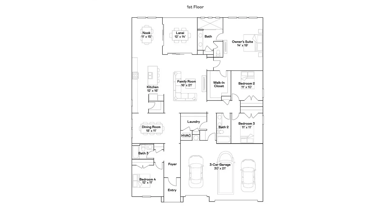 Planta baixa térreo do modelo Estero, Wellness Ridge Clermont FL, Lennar Orlando