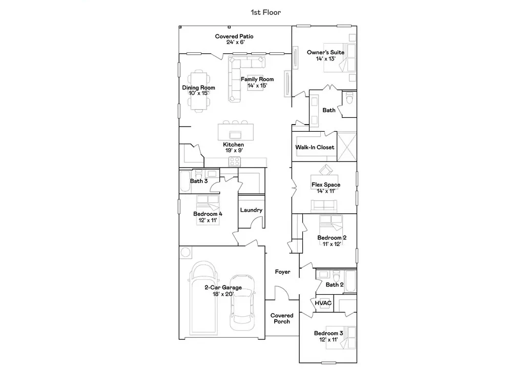 Planta baixa térreo do modelo Hendrix, Wellness Ridge Clermont FL, Lennar Orlando