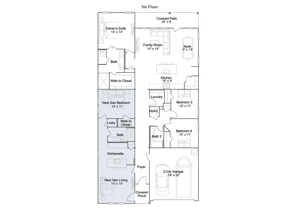 Planta baixa térreo do modelo McCartney, Wellness Ridge Clermont FL, Lennar Orlando