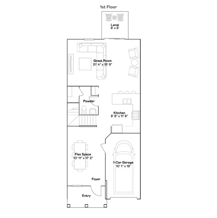 Planta baixa térreo do modelo Minori, Wellness Ridge Clermont FL, Lennar Orlando