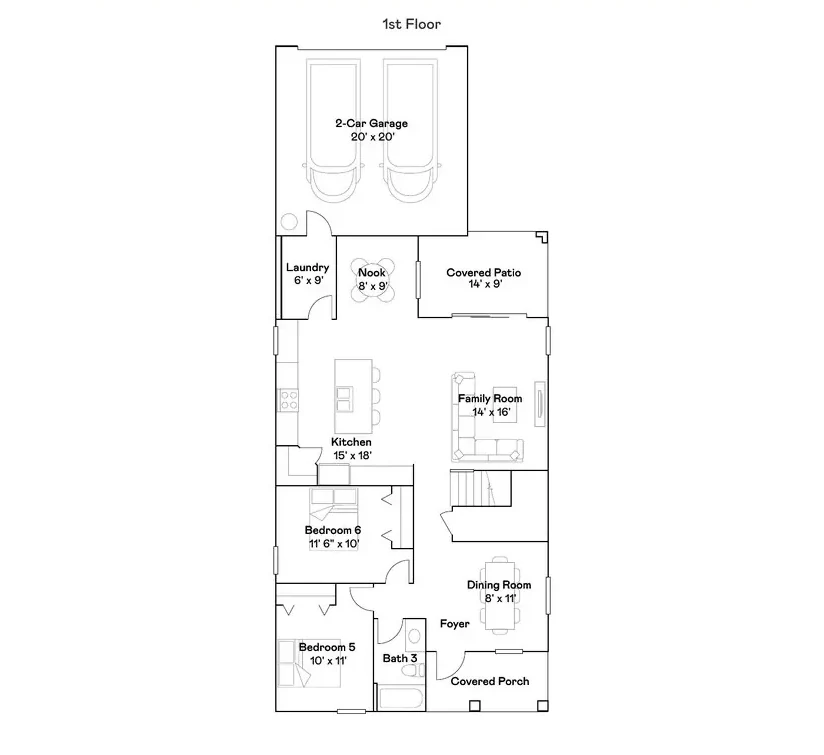 Planta baixa térreo do modelo Rio, Wellness Ridge Clermont FL, Lennar Orlando