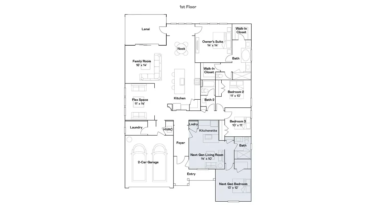 Planta baixa térreo do modelo Riviera, Wellness Ridge Clermont FL, Lennar Orlando