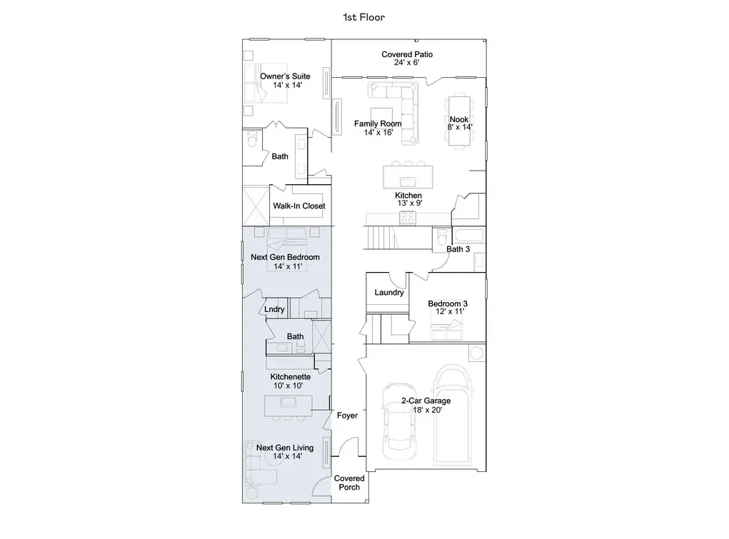 Planta baixa térreo do modelo Steely, Wellness Ridge Clermont FL, Lennar Orlando